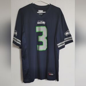 Russell Wilson Seattle Seahawks Jersey Men’s L Blue #3 Short Sleeve NFLPA